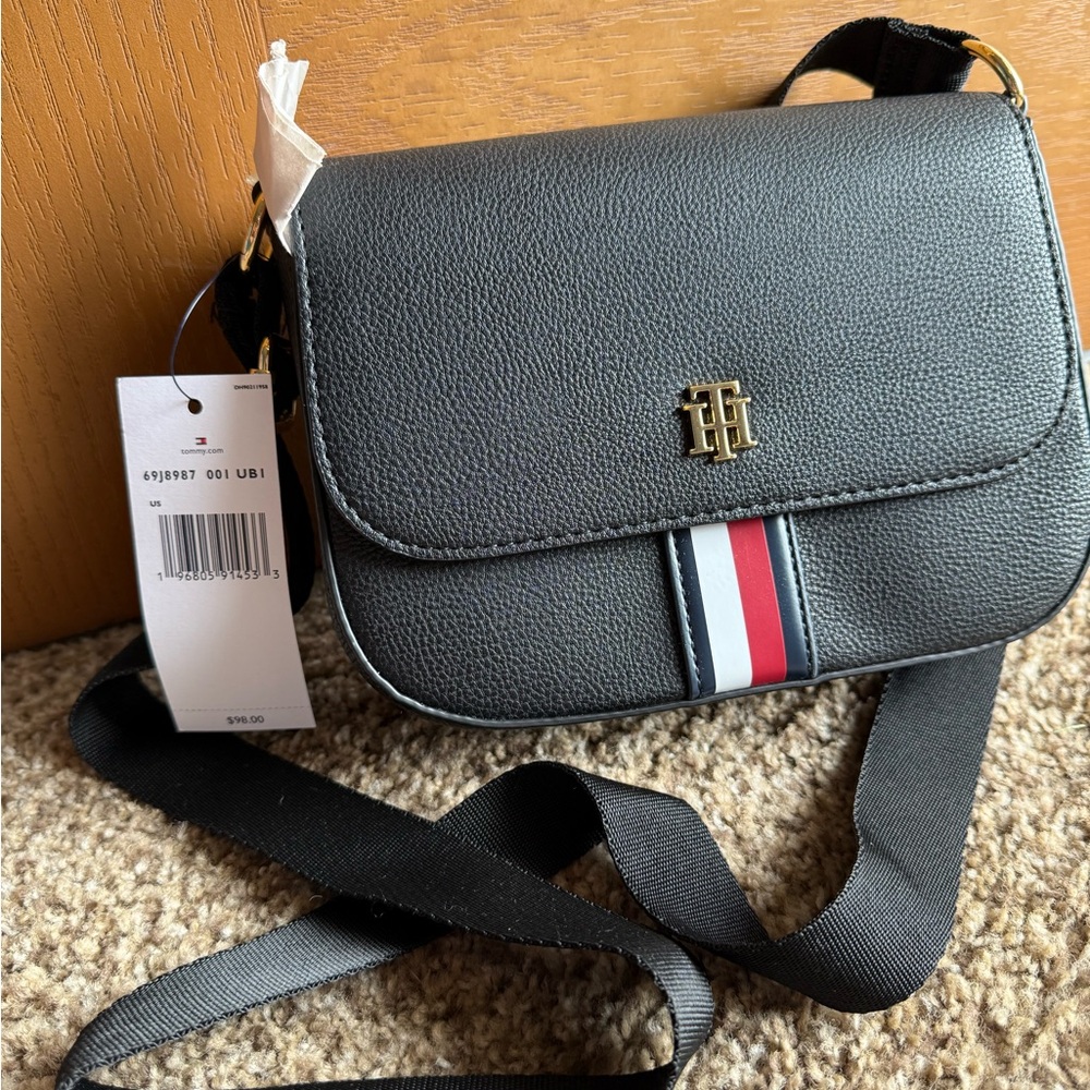 Tommy Hilfiger Black and Red Crossbody Bag